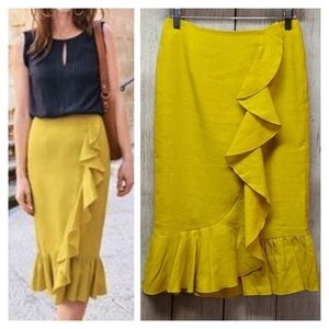 Boden Yellow Ruffle Pencil Skirt